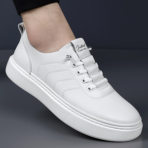 <b>White</b> Pu Leather Men's Casual Sneakers Toe <b>Lace</b>-Up Breathable Summer Outdoor Shoes Lightweight Driving Wear EVA Midsole Rubber - Product Image 1