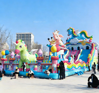 Aire de jeux gonflable Hualong bleu pastel et rose, équipement d'amusement pour enfants de qualité commerciale, multi-zones, pour terrains extérieurs