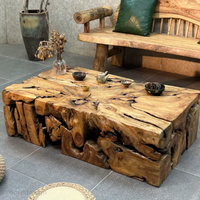Table Basse en Bois de Camphre Sculpté Style Wabi Sabi, Naturel et Créatif, pour Salon, Villa, Hôtel, Balcon