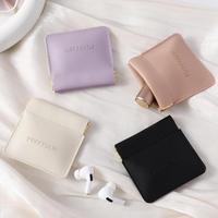 Pochette à bijoux carrée en cuir PU multicolore avec fermeture à bouton-pression, sac à bijoux en cuir souple, porte-monnaie, étui pour écouteurs, porte-rouge à lèvres