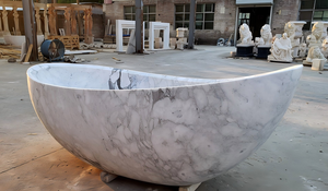 อ่างอาบน้ำรูปวงรีสั่งทำพิเศษสุดหรูหราทันสมัย หินอ่อน Arabescato Corchia แบบตั้งพื้น สำหรับแช่ตัวในห้องน้ำ วิลล่า โรงแรม บ้าน - Product Image 2