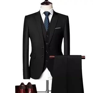 Men Casual Slim Fit Single Breasted Wedding Suit 3 Pieces suit+Pants+Vest set Men Business Formal Suit