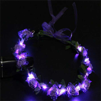 Bandeau Fleuri LED Rose et Blanc Lumineux, Couronne de Fleurs Brillante, Accessoire pour Cheveux, Guirlande Lumineuse Florale