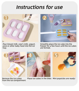 Congélateur alimentaire moules à glace en silicone écologique bébé fruits frais sucette alimentation sans Bpa Silicone Mini <span class=keywords><strong>bac</strong></span> à glaçons avec couvercle - Product Image 5