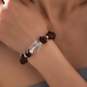 Sugar Cube <b>Bracelet</b> For Women Irregular <b>Beaded</b> Coffee Bean Minimalist Jewelry Mixed Materials Geometric Design - Product Image 1
