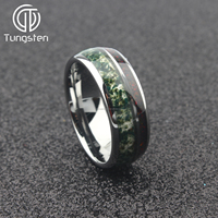 Bague en tungstène plaqué argent 8 mm avec incrustation de opale de feu noire et agate mousse sertie en canal, tendance, pour homme et femme, alliance de mariage DGtungsten