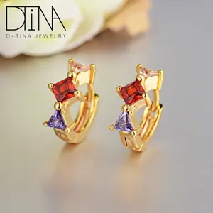 DTINA 3 Color stone fashion simple design gold plated rhombus gem earring