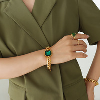 Bracelet tendance avec pendentif rond en pierre précieuse plaqué or 18 carats de 10 mm, grand breloque en cristal, et collier ras-du-cou en acier inoxydable avec chaîne cubaine