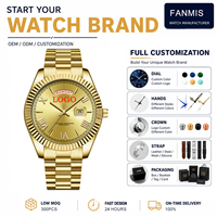 Montre-bracelet personnalisée avec logo, boîtier en alliage, lunette cannelée, bracelet en acier inoxydable, affichage jour/date, chiffres romains, montres de luxe pour hommes