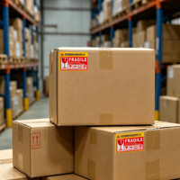 Etiquetas Adhesivas de Advertencia Rojas al por Mayor, con la Frase 'Fragile Handle With Care', Etiquetas de Envío Impermeables para Logística Express