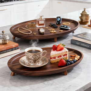 アカシア木製サービングトレイ脚付き多目的ディスプレイ台座ライザーボード石鹸香水キャンドルスポンジバスルームキッチン - Product Image 4