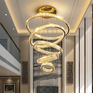 โคมไฟระย้าคริสตัลโมเดิร์น Keyunsha สีทอง ไฟ LED สองระดับ สำหรับบันไดบ้าน วิลล่า ห้องนั่งเล่น - Product Image 2