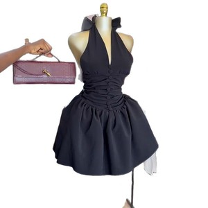 Vestido Corto Elegante Estilo París para Mujer, Verano 2025, Formal, Corte A, Poliéster/Algodón, Cuello en V, Lazo en <span class=keywords><strong>la</strong></span> Espalda, Cintura Alta, para Cena - Product Image 5