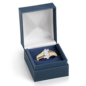 Bague de fiançailles pour femme H089 en or massif 18 carats avec diamant taille marquise et pierres latérales naturelles couleur D - Product Image 3