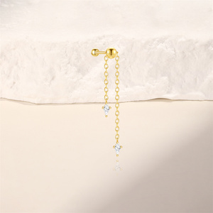 Nouveauté chaîne réglable plaqué or 18 carats boule arrière vis Piercing boucles d'oreilles 925 argent femmes bijoux géométrie CZ goujon - Product Image 3