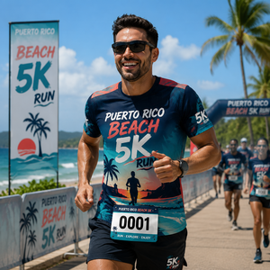 Camiseta Personalizada para Correr en la Playa, Puerto Rico, Carrera 5k, Maratón, Impresión por Sublimación Completa, Secado Rápido, Camiseta Deportiva - Product Image 1