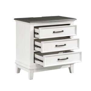Classic Farmhouse 3 <b>Drawer</b> Nightstand Antique White Wooden Bedroom Furniture With Power Outlet USB - Product Image 4