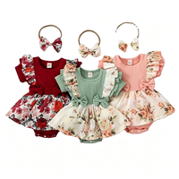 Combinaison d'été pour bébé fille avec bandeau, volants floraux, manches courtes, robe courte bouffante