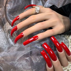 Nouveaux Ongles Press-On Courbes Sexy 10 Pièces Faits Main Rouge Uni <span class=keywords><strong>Faux</strong></span> Ongles Longs Courbes Tendance en Gros à Vendre - Product Image 4