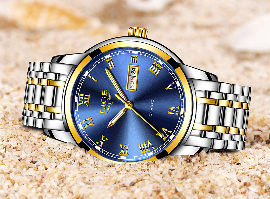 LIGE — montre-bracelet de luxe en acier inoxydable pour homme, étanche, en acier inoxydable, à Quartz, avec Date et heure, horloge