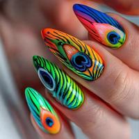 24 faux ongles ovales de luxe en acrylique, colorés, à fleurs 3D en relief, style européen et américain, couvrants et amovibles