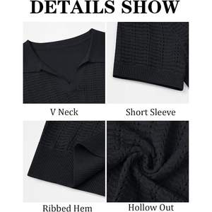 2025, camisa informal de verano de Golf con cuello en V para hombre, manga corta de punto alto para suéter de Polo, bordado antiarrugas, hueco oscuro - Product Image 5