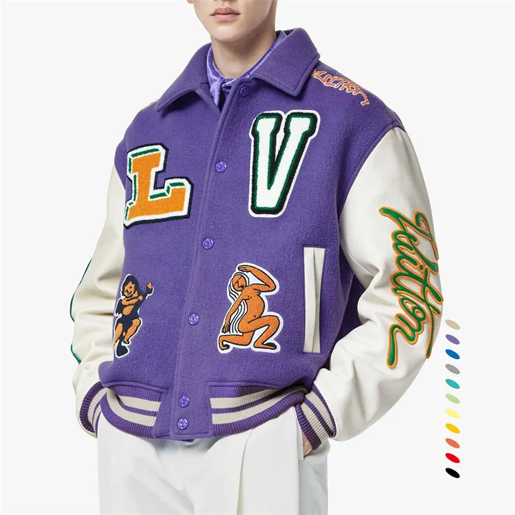 Custom leather sleeve patch chenille embroidery baseball bomber letterman jacket for men