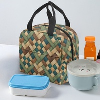 Sac à lunch isotherme portable avec panier tissé à motif tropical et doublure en feuille métallique épaisse