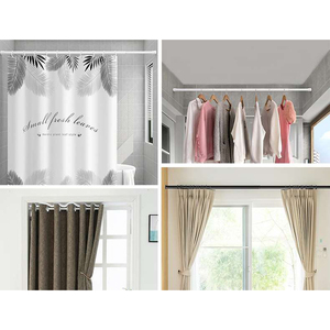 Décoration d'intérieur, tringle à rideau télescopique en métal rustique, extensible, réglable, à double glissière, <span class=keywords><strong>sans</strong></span> perçage, pour salle de bain - Product Image 4