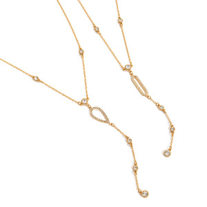 Collier élégant en acier inoxydable avec strass en forme de goutte d'eau, chaîne en Y, bijoux géométriques pour femmes - Product Image 5