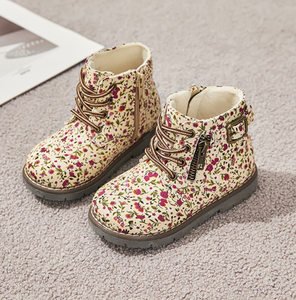 Customized Classic Style Kids <b>Toddler</b> <b>Girl</b> Ankle <b>Boots</b> Metallic Flower Flus Cotton European Fashion <b>Boots</b> for Children - Product Image 3