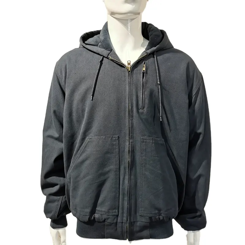 OEM Workwear Duck Canvas Fabric Heavy Duty Winter Cotton Insulated Canvas Work Hooded Jacket