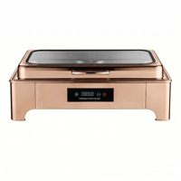Chauffe-Plat Électrique de Luxe en Acier Inoxydable Or Rose, Réchaud de Buffet Moderne pour Restaurants et Hôtels