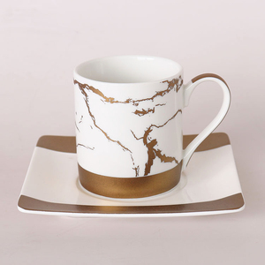 Tazza da Caffè/Tè in Ceramica Porcellana Effetto Marmo Dorato, Design Popolare, Ecologica, Resistente al Calore, Capacità 220ml con Piattino - Product Image 5