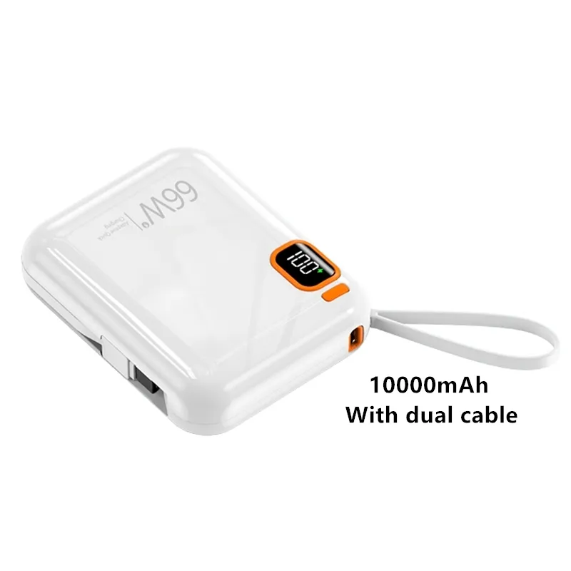66 Вт Быстрая Зарядка Power Bank 10000 мАч светодиодный дисплей Встроенный кабель PD 20 Вт USB-C Выход Power Banks для iPhone Android