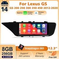 Autoradio Android 14 12,3 pouces avec CarPlay, GPS, TV et lecteur multimédia pour Lexus GS 2012-2020 – Unité centrale de navigation