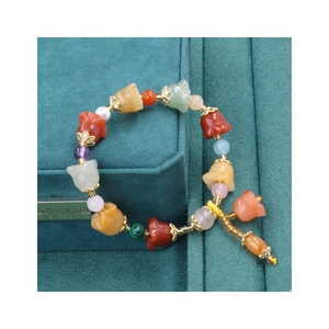 Braccialetto a mano donna colorato con personalità catenaria a mano orchidea di seta dorata naturale - Product Image 1