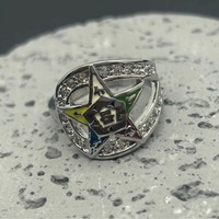 Bague de Maîtresse Maçonnière OES de l'Ordre de l'Étoile d'Orient avec émail coloré, bijoux OES Étoile d'Orient, bague entièrement sertie de pierres