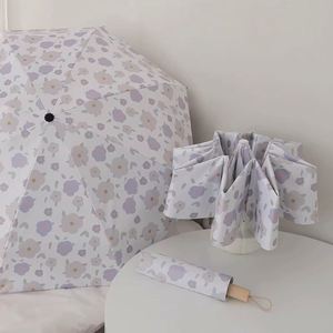 Parapluie Automatique Pliant 3 Volets Anti-UV UPF50 à Imprimé Floral Violet, Double Usage Pluie et Soleil, pour Femmes, Fabrication OEM en Gros - Product Image 1
