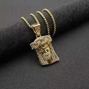 Colar de Pingente de Compromisso com Design de Rosto em Corrente de Corda de Aço Inoxidável Banho de Ouro YUANYU Hip Hop <span class=keywords><strong>Rock</strong></span> Man Bling Bling - Product Image 3