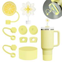 Fleur violette arc-en-ciel nuage bouchon de paille bouchon anti-fuite housse de couette en silicone réutilisable 40oz accessoires de tasse de voiture 9 pièces ensemble de tasse