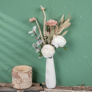 Bouquet de fleurs artificielles CallaFloral, roses blanches, marguerites roses, arrangement en vase, décoration de la maison, décoration de mariage CF01237 - Product Image 1