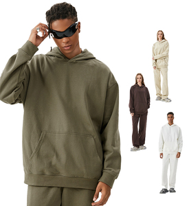 Sweat à capuche unisexe personnalisé avec logo du fabricant, épais, de haute qualité, en coton bouclette, coupe oversize, épaules tombantes, pour homme - Product Image 4