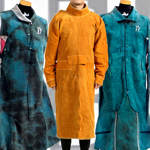 Vestes de soudage en <span class=keywords><strong>cuir</strong></span> véritable ignifuges, tablier de soudage à manches longues, vêtements de <span class=keywords><strong>soudeur</strong></span> résistants à la chaleur, vêtements de travail de sécurité - Product Image 3