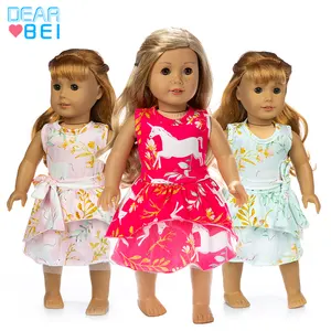 Nova boneca floral vestido, roupa para boneca de 18 polegadas, vestido de roupa sem mangas, compradores, elogios, acessórios de boneca em estoque