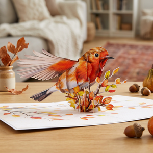 Tarjeta de Felicitación de Papel Impresa en Offset Lavable 3D con Diseño de Pájaro Robin, Personalizada y Hecha a Mano, con Temática Animal - Product Image 2