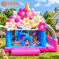Château gonflable Ceyu Unicorn avec toboggan, château arc-en-ciel fleuri pour les enfants, les filles, les anniversaires, les fêtes de famille, le jardin, la maison