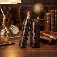 Étui à cigares vintage JH, motif crocodile, cuir léger, tube à cigares en cuir de poche