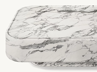 Table basse rectangulaire à deux niveaux en marbre Calacatta Viola, coins arrondis, socle en pierre massif, table basse à niveau décalé
