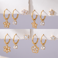 HOVANCI Ensemble de 3 boucles d'oreilles délicates empilables en zircon blanc, plaqué or 18 carats PVD, en acier inoxydable étanche, bijoux pour le quotidien, cadeau